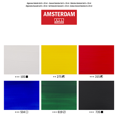Amsterdam Standard Series acrylverf algemene selectie set | 6 × 20 ml 