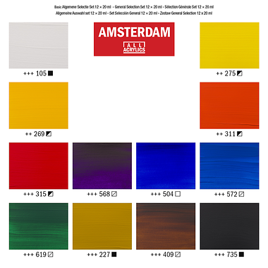 Amsterdam Standard Series acrylverf algemene selectie set | 12 × 20 ml 