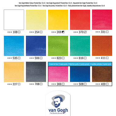 Van Gogh Aquarelverf pocket box Basic Colours met 12 kleuren in halve Napjes + 3 gratis kleuren