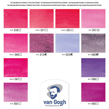 Van Gogh Aquarelverf pocket box roze en violetten met 12 kleuren in halve Napjes