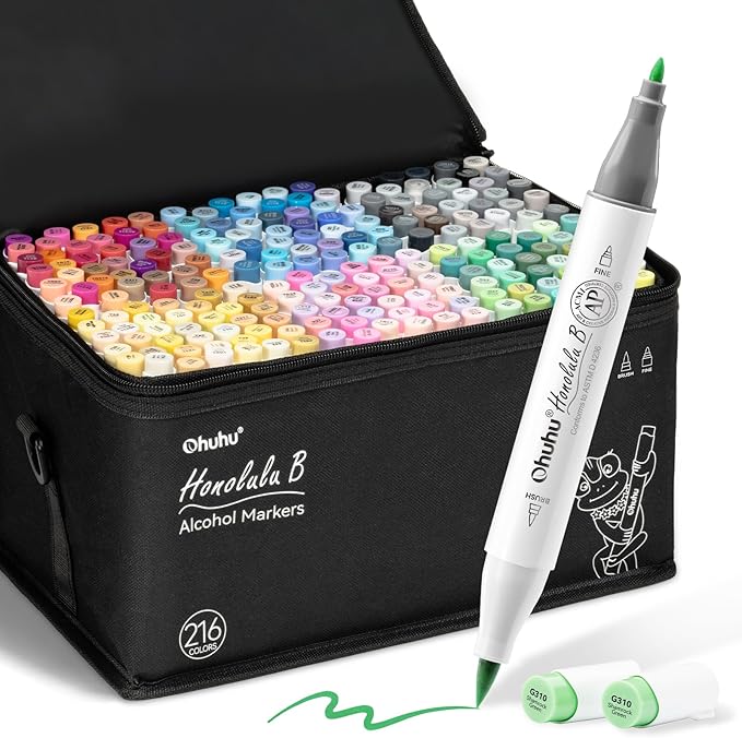 Ohuhu Honolulu B 216 kleuren Alcohol Art Markers Brush & Fine