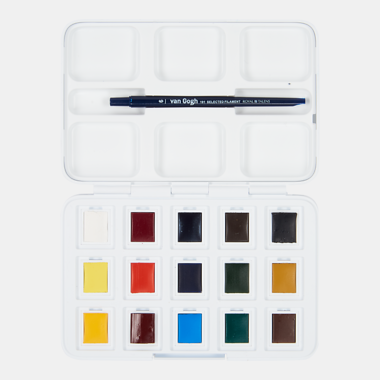 Van Gogh Aquarelverf pocket box Basic Colours met 12 kleuren in halve Napjes + 3 gratis kleuren