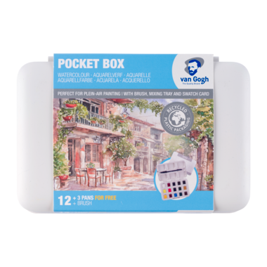 Van Gogh Aquarelverf pocket box Basic Colours met 12 kleuren in halve Napjes + 3 gratis kleuren