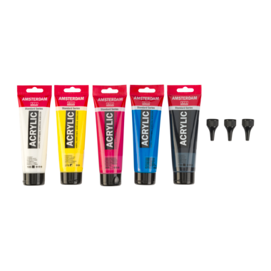 Amsterdam Standard Series acrylverf primaire set | 5 x 120 ml + 3 doseertuiten