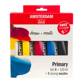 Amsterdam Standard Series acrylverf primaire set | 5 x 120 ml + 3 doseertuiten