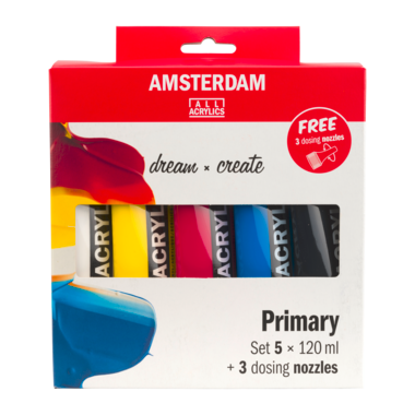 Amsterdam Standard Series acrylverf primaire set | 5 x 120 ml + 3 doseertuiten
