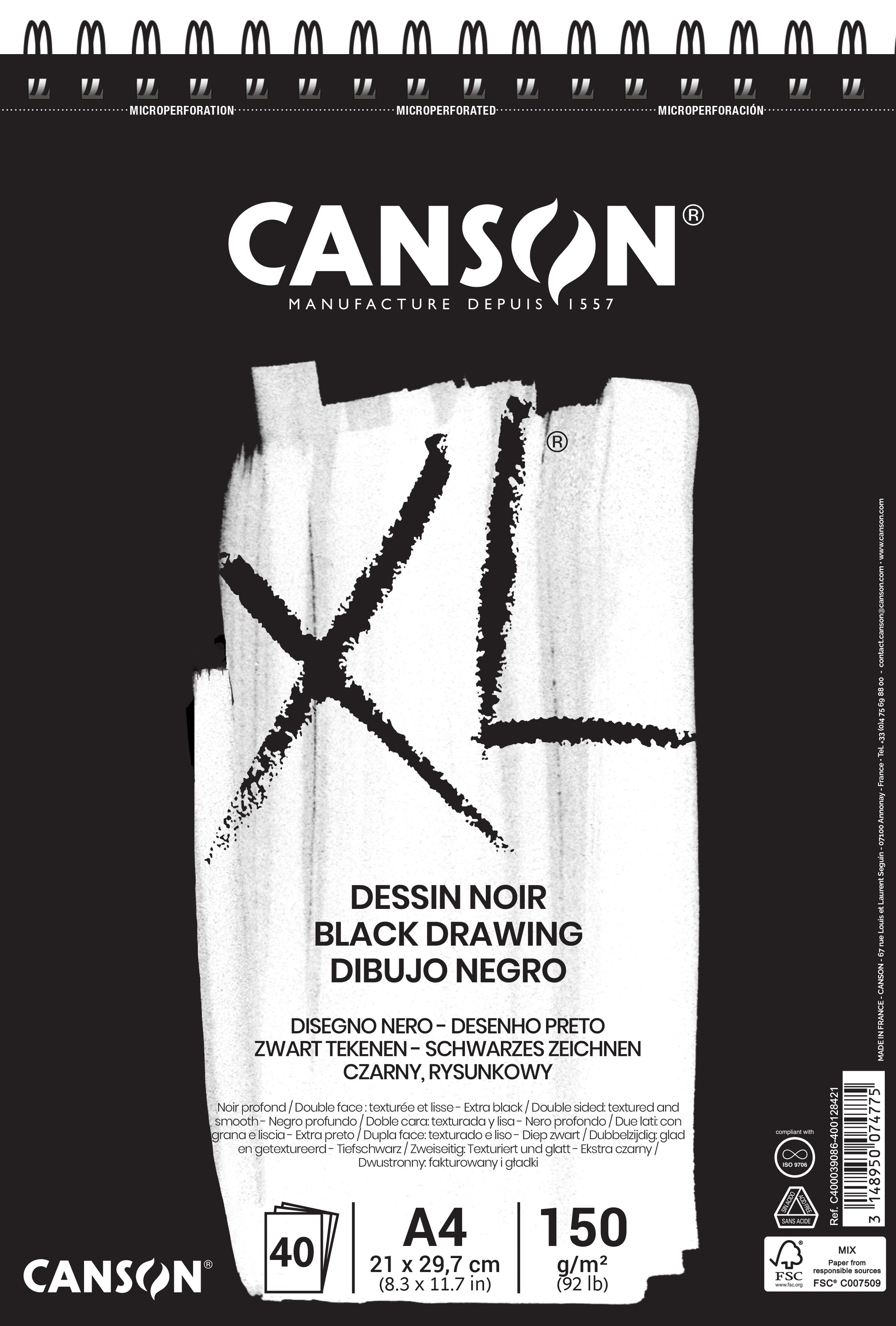 Canson XL dessin noir schetsblok diepzwart 150 g