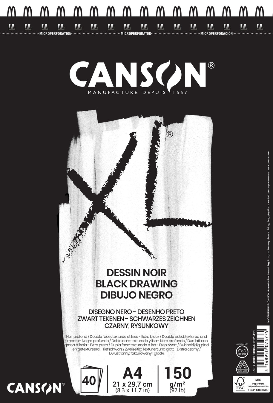 Canson XL dessin noir schetsblok diepzwart 150 g