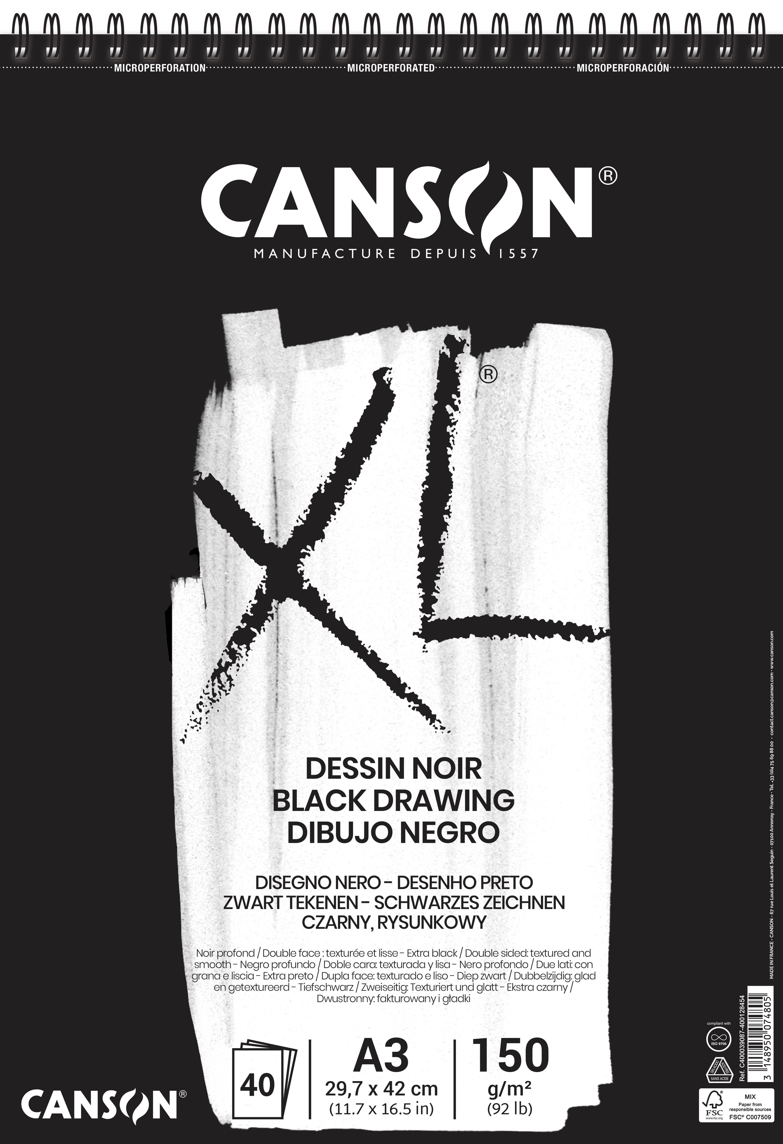Canson XL dessin noir schetsblok diepzwart 150 g