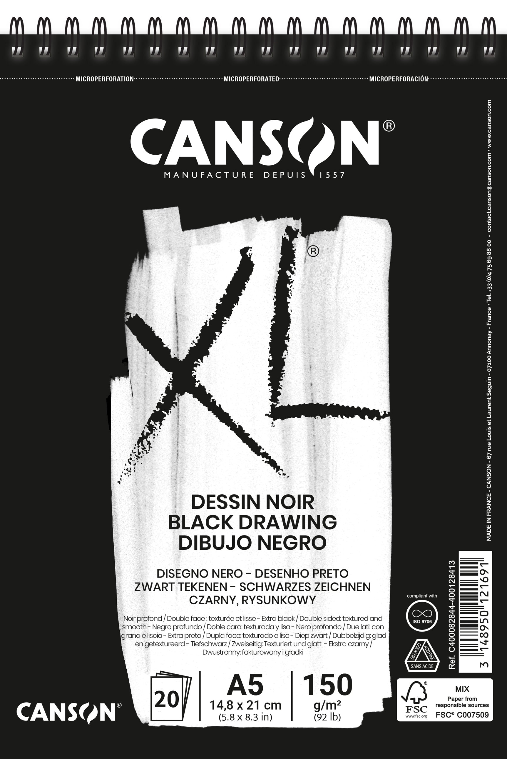 Canson XL dessin noir schetsblok diepzwart 150 g