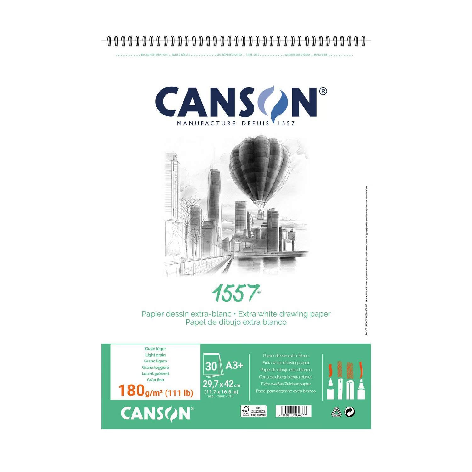 Canson 1557 teken- en schetsblok spiraal fijne korrel 180 grams - 30 vel