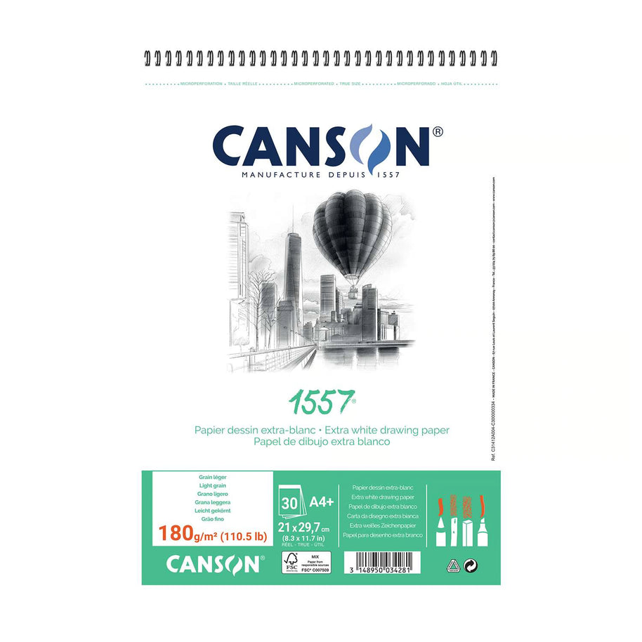 Canson 1557 teken- en schetsblok spiraal fijne korrel 180 grams - 30 vel