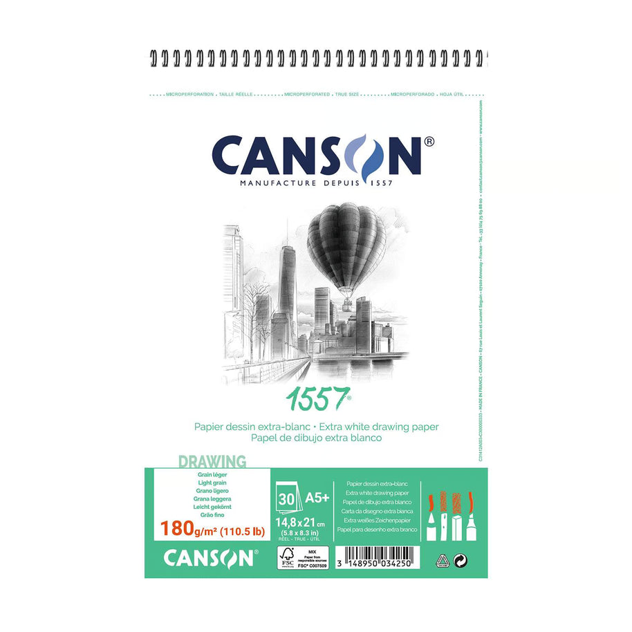 Canson 1557 teken- en schetsblok spiraal fijne korrel 180 grams - 30 vel