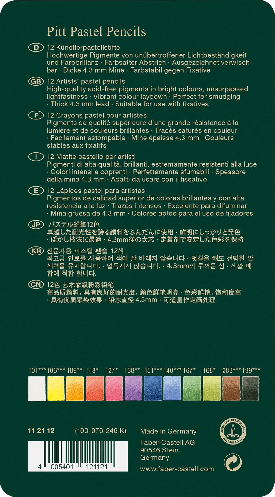 Pastelpotlood Faber-Castell Pitt metalen etui a 12 stuks