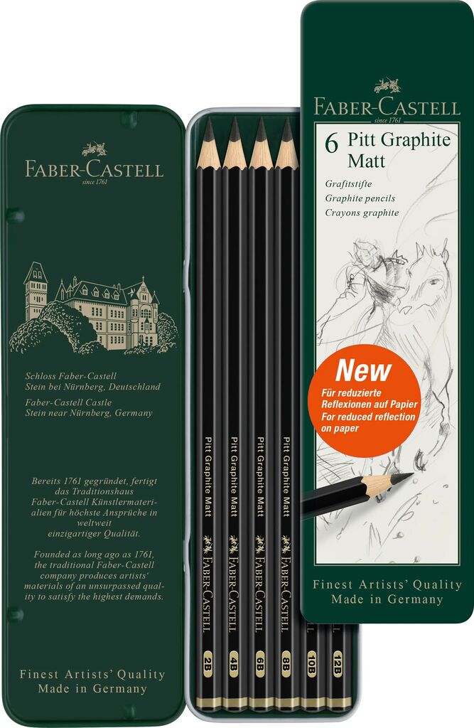 Grafietpotlood Faber-Castell Pitt Mat Etui a 6 stuks