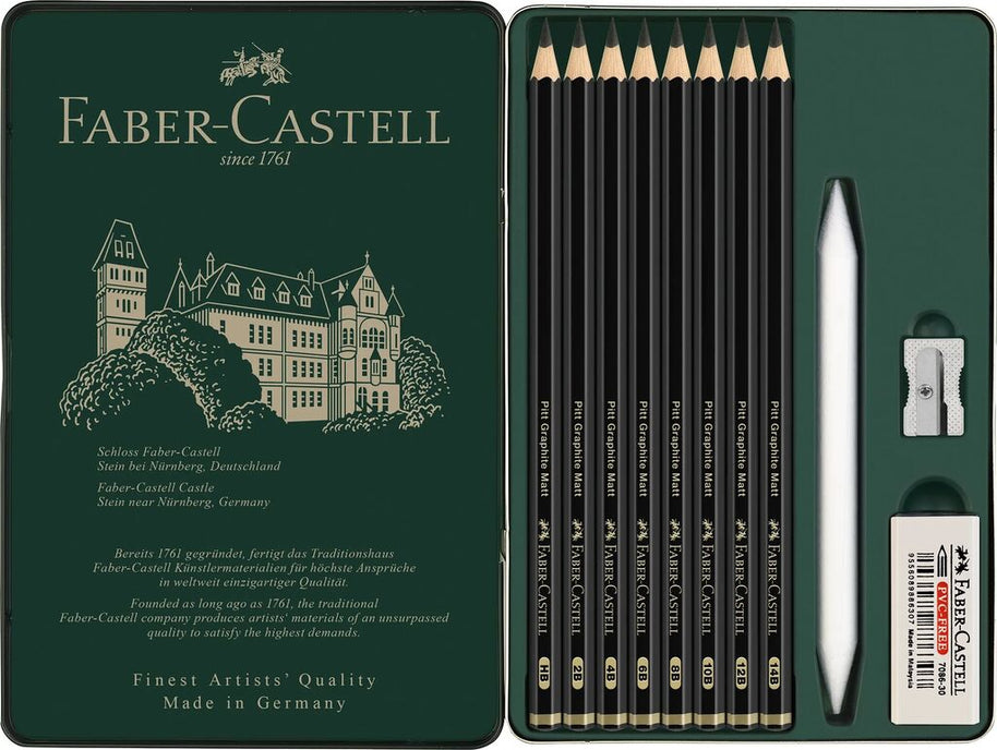 Grafietpotlood Faber-Castell Pitt Mat Etui set 11 stuks