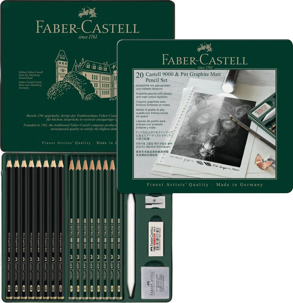 Grafietpotlood Faber-Castell Pitt Mat 8st. en 9000 8st. in blik