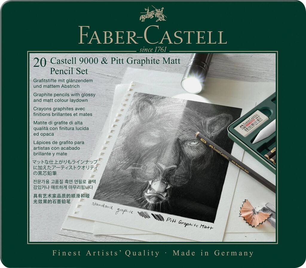 Grafietpotlood Faber-Castell Pitt Mat 8st. en 9000 8st. in blik