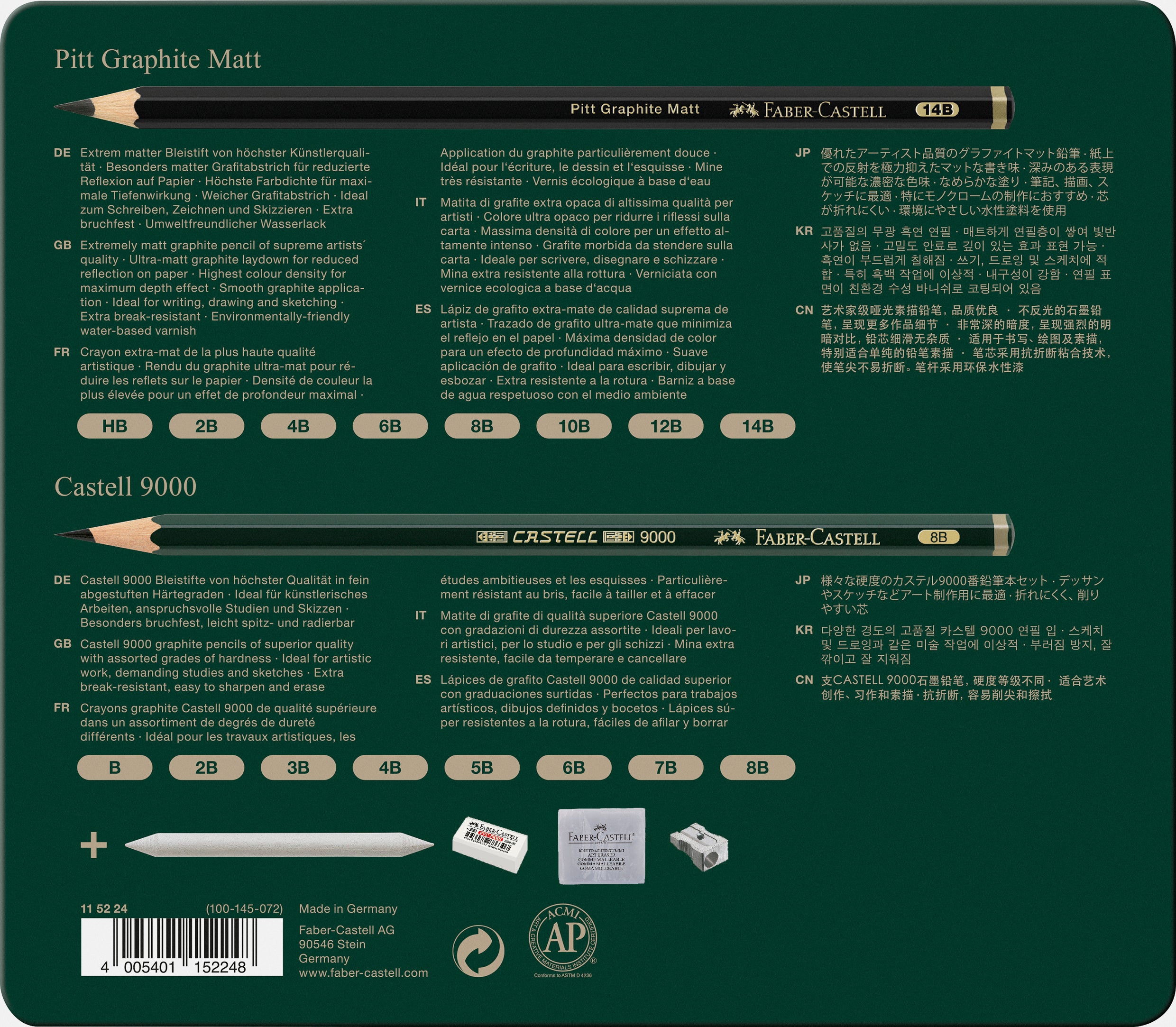 Grafietpotlood Faber-Castell Pitt Mat 8st. en 9000 8st. in blik