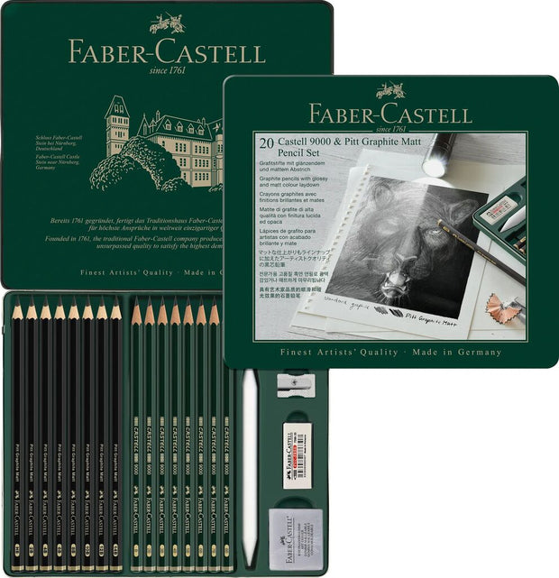 Grafietpotlood Faber-Castell Pitt Mat 8st. en 9000 8st. in blik