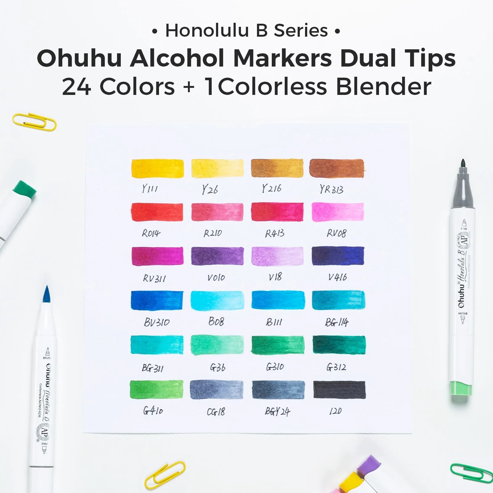 Ohuhu Honolulu B 24 kleuren Alcohol Art Markers Brush & Fine