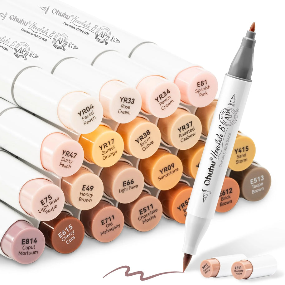 Ohuhu Honolulu B 24 Skin Tone kleuren Alcohol Art Markers Brush & Fine