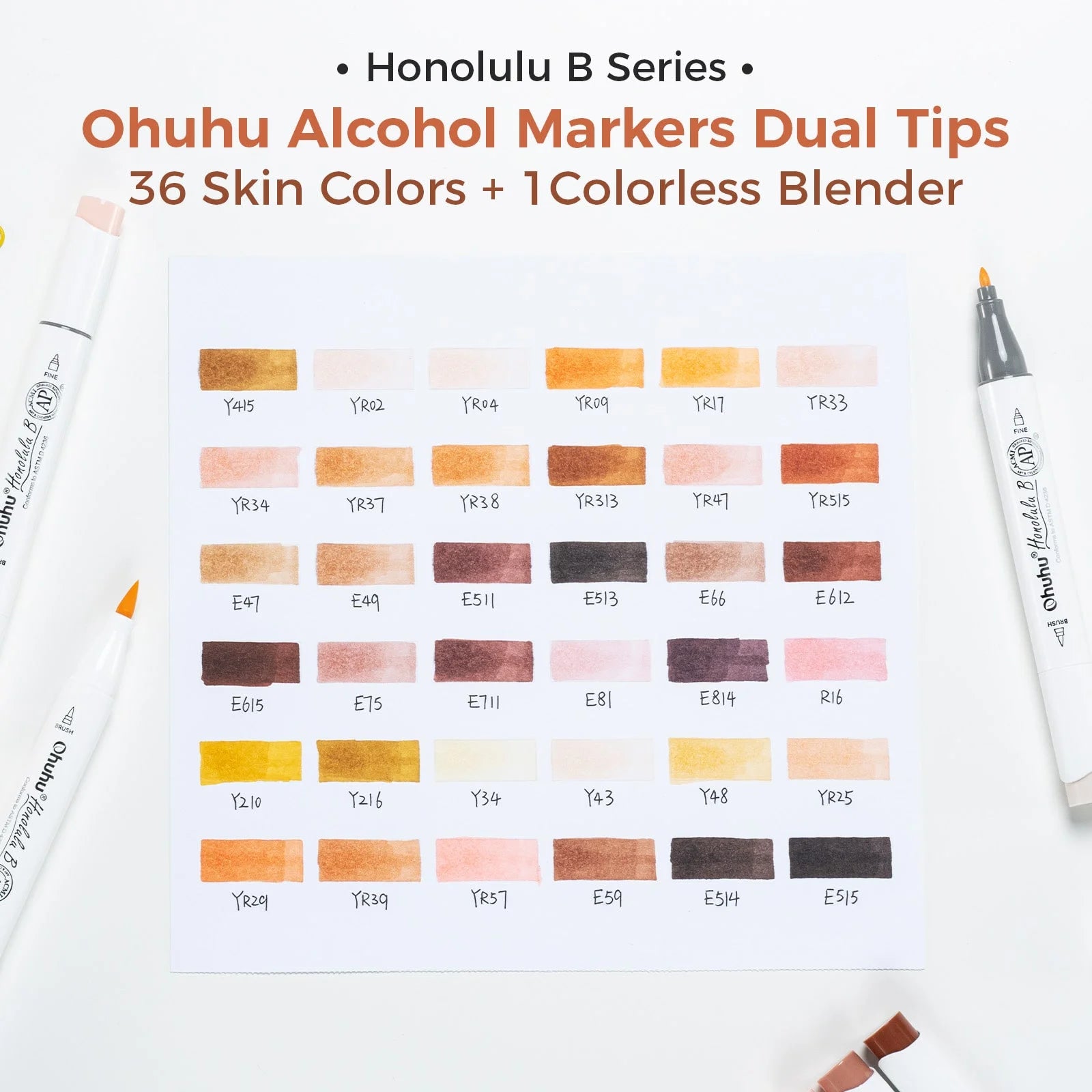 Ohuhu Honolulu B 36 Skin Tone kleuren Alcohol Art Markers Brush & Fine