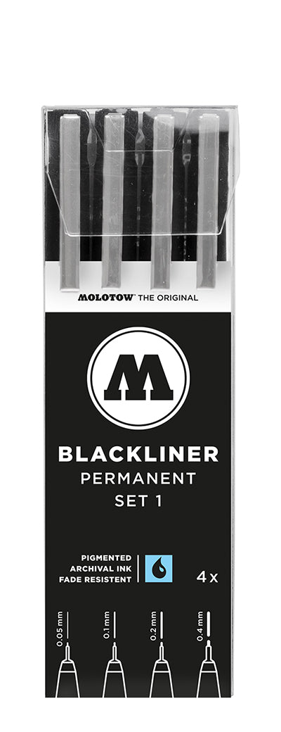 Molotow - Blackliner Set met 4 S diktes Blackliners (0.05-0.1-0.2-0.4mm)