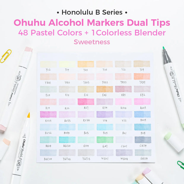 Ohuhu Honolulu B 48 kleuren Pastel Alcohol Art Markers Brush & Fine Sweetness