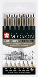 Sakura Pigma Micron Set 6 fineliners +1 Pigma Penseel