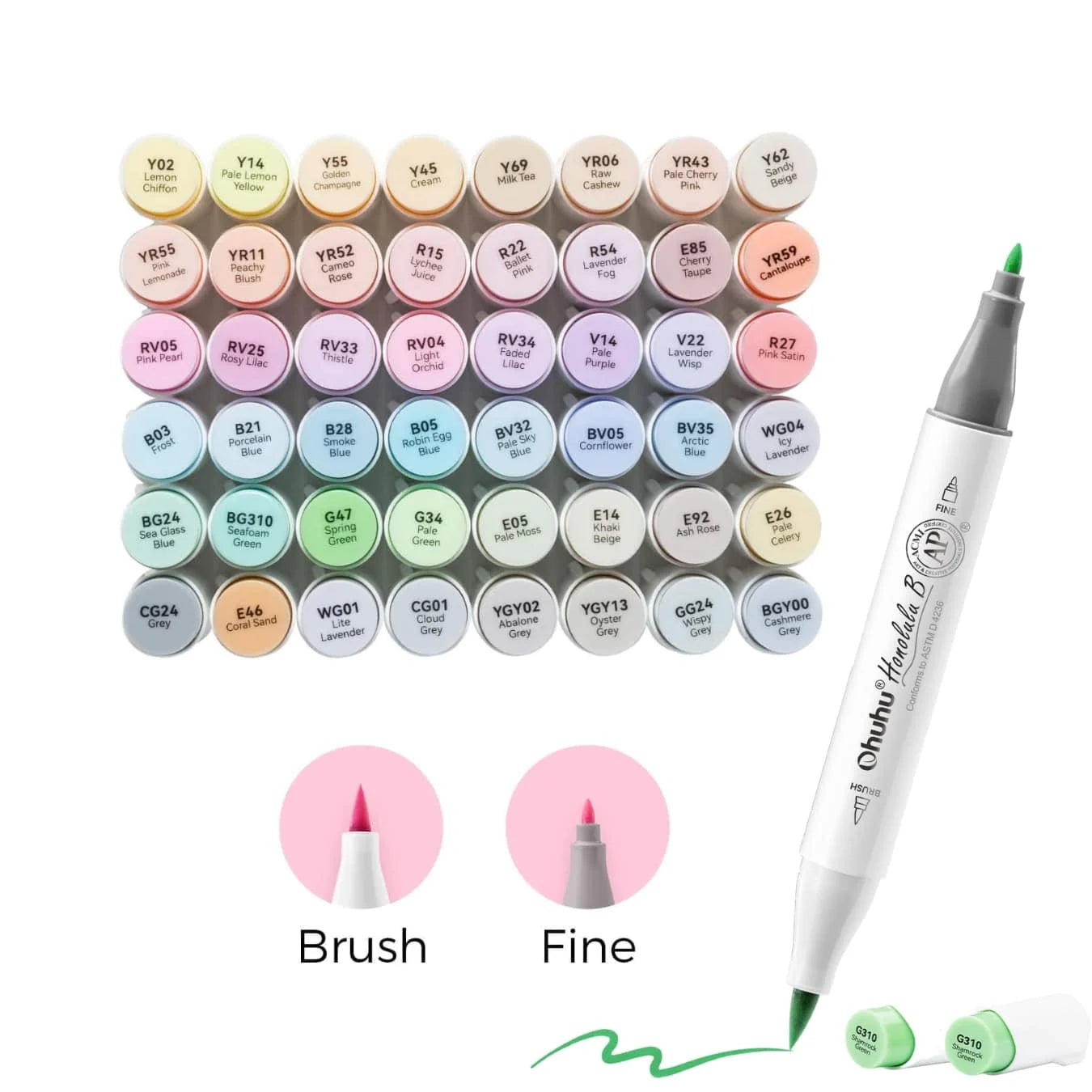 Ohuhu Honolulu B 48 kleuren Pastel Alcohol Art Markers Brush & Fine Sweetness
