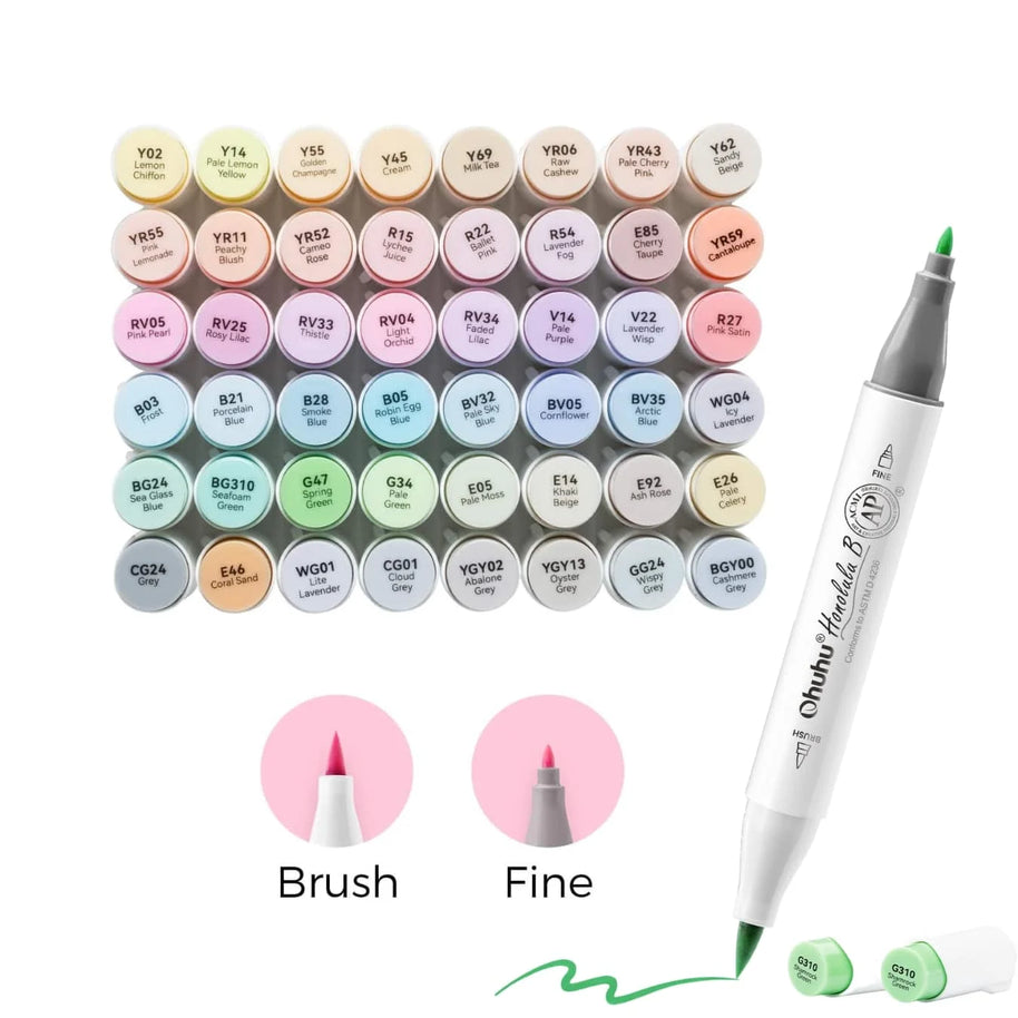 Ohuhu Honolulu B 48 kleuren Pastel Alcohol Art Markers Brush & Fine Sweetness